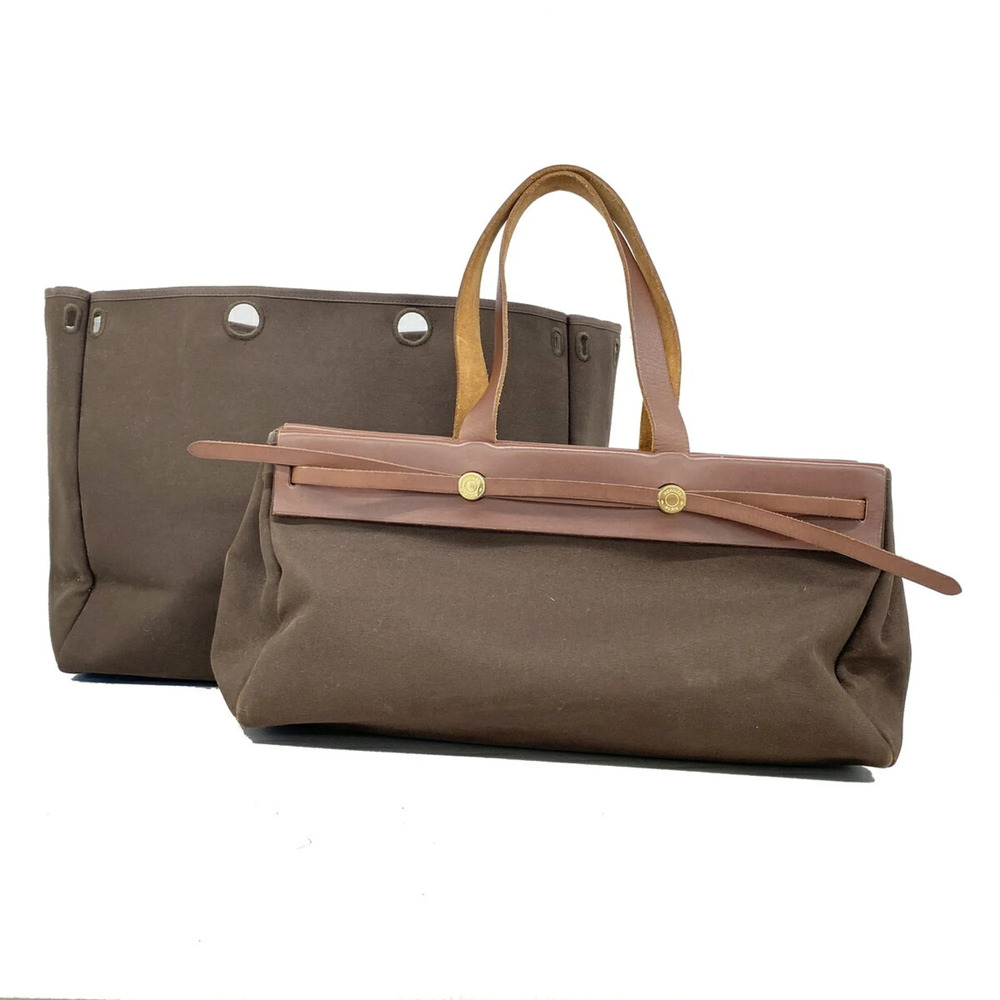 Hermes Tote Bag, Herbag Cabas, Toile Officier, Brown, □F stamp, Women's